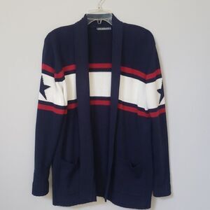 Alashan Cardigan Womens M Cashmere Cotton Star Stripe Shawl Open Sweater Office